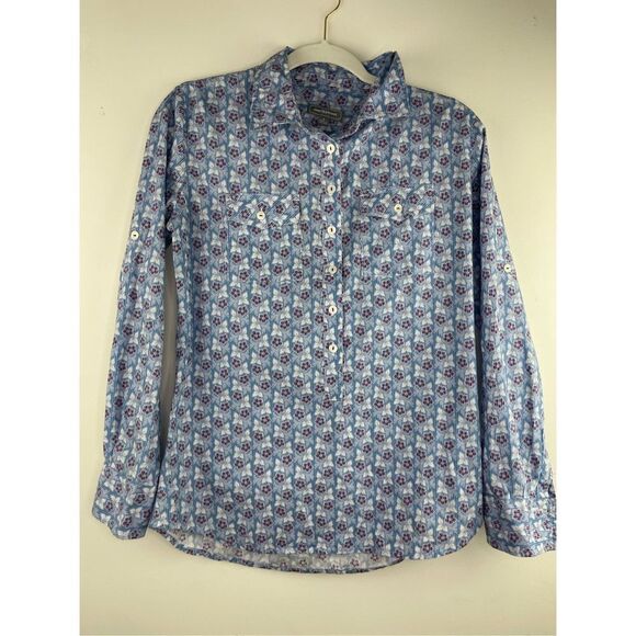 Johnson and Murphy - Blue floral partial button cotton collared shirt Size S - Picture 3 of 10